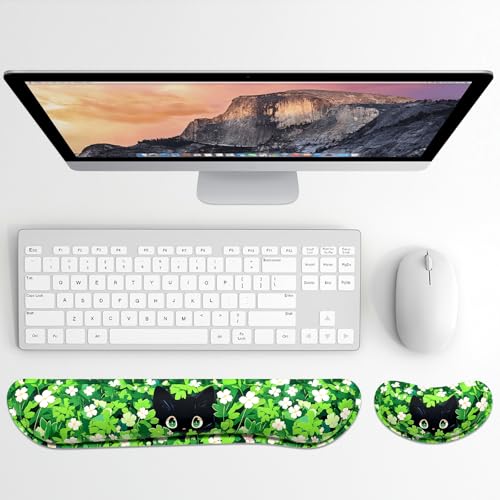 Dapesuom Enlarge Keyboard Wrist Rest, Memory Foam Wrist Cushion for Desk Mats Support, Typing Pain Relief Keyboard Mouse Pad Rests Set with Non-Slip Base for Gaming Laptop Computer, Anime Grass Cat - color: Anime Grass Cat