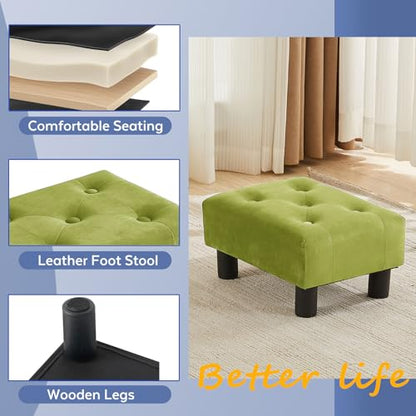 Small Foot Stool Ottoman, Velvet Footstool Ottoman Foot Rest for Couch, Rectangle Footstools and Ottomans Small for Living Room, Entryway (Olive Green) - color: Olive Green