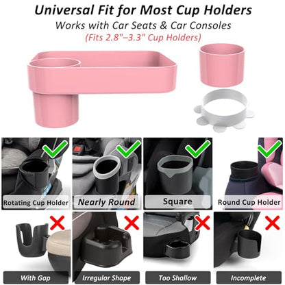 Car Seat Snack Tray for Toddlers, Reduces Mess Square Travel Tray Cup Holder Snack Tray, Durable Car Food Tray for Kids, Universal Fit Kids Travel Road Trip Essentials(Pink) - color: Pink