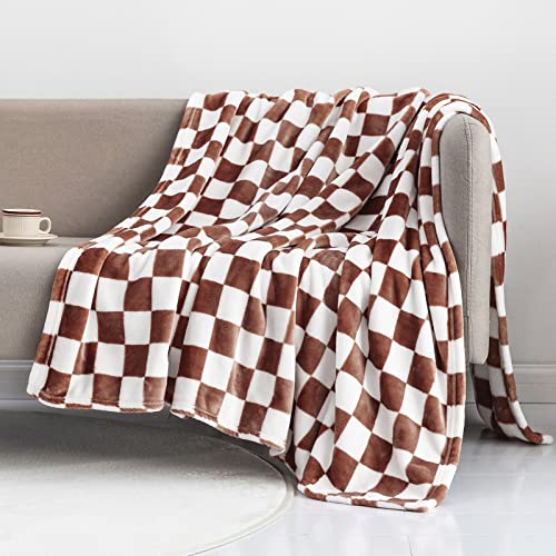 LOMAO Throw Blankets Flannel Blanket with Checkerboard Grid Pattern Soft Throw Blanket for Couch, Bed, Sofa Luxurious Warm and Cozy for All Seasons (Coffee, 50"x60") - color: Coffee, size: 50"x60"