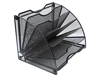 EasyPAG Desk File Organizer, 6-Section Vertical File Folder Holder Stand, Fan-Shaped Metal Rack File Sorter for Office Classroom Desktop Organization, Black