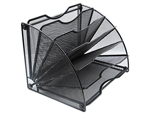EasyPAG Desk File Organizer, 6-Section Vertical File Folder Holder Stand, Fan-Shaped Metal Rack File Sorter for Office Classroom Desktop Organization, Black
