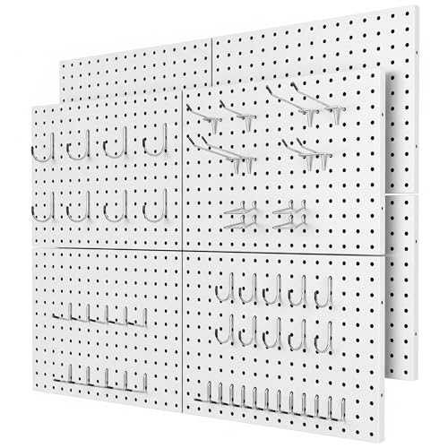 8 Pack Metal Peg board Panels with 50 Hooks, White | Heavy Duty Pegboard Organizer, Garage Tool Storage System, For Workshop, Office, Craft Room - color: White, size: 16x12"- 8 Pcs
