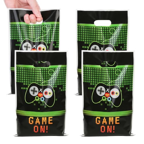PintreeLand 40PCS Video Games Party Favor Bags, Game On Plastic Goodie Candy Treat Loot Gifts Bags for Video Game Themed Birthday Party Supplies Decoration