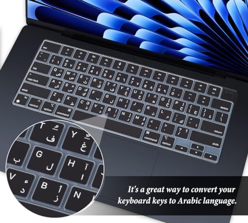 Arabic Keyboard Cover Skin for Apple 2026 2025 2024 2023 2022 MacBook Air Laptop with M5 M4 M3 M2 chip 15.3 inch A3448 A3241 A3114 A2941/MacBook Air 13.6 inch A3449 A2681 A3113 A3240 Protector-Black - color: Black-Arabic, size: MacBook Air 15"/Air 13" 202