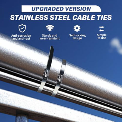 Stainless Steel Zip Ties 100PCS 11.8 Inch Heavy Duty Metal Self Locking Cable Ties for Chain Link Fence, Exhaust Wrap, Thermal Insulation, Outdoor, Industrial Use - style: 11.8 inch Zip Ties