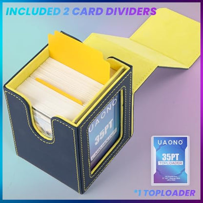 UAONO Card Deck Box for MTG Commander, Independent Commander Display, Fits 100 Double-Sleeved Cards, Magnetic Deck Case for Magic the Gathering TCG, 2 Dividers & 1 Top Loader (Blue/Yellow) - color: A-Blue&Yellow