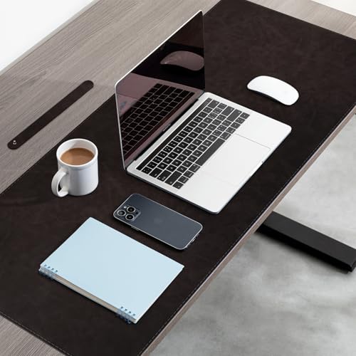 XXLarge Gaming Desk Pad with Stitched Edges - Waterproof Writing Pad Leather Mouse Mat, Non-Slip Base Desk Mat for Office/Home 47"x17" XXL Black - color: Black, size: 47" x 17"