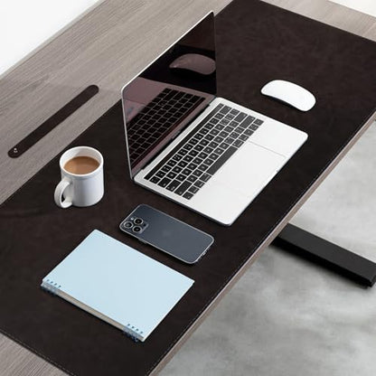 XXLarge Gaming Desk Pad with Stitched Edges - Waterproof Writing Pad Leather Mouse Mat, Non-Slip Base Desk Mat for Office/Home 47"x17" XXL Black - color: Black, size: 47" x 17"