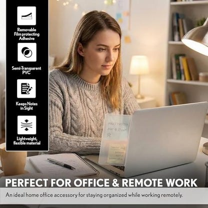 Computer Monitor Memo Board, 4 Pack, Sticky Note Holder, Semi-Transparent Flexible PVC, Monitor Adhesive Message Boards, Desk Accessories & Workspace Organizers, 12" L x 3" W, Non-Acrylic - size: 4 Pack