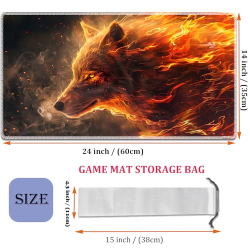 MTG Playmat, Smooth Surface Game Play Pad MTG TCG 24 x 14 inch with Storage Bag, Non-Slip Mouse Pad Card Fighting Game, Fire Wolf - color: Fire Wolf