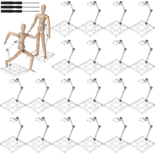 Wonderjune 24 Pack Action Figure Stand Model Support Stand Clear Doll Base Assembly Action Figure Display Holder Base with Screwdriver Compatible HG/RG 1/144 Toy, Transparent(6.3 Inches) - size: 6.3 Inches