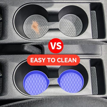 4PCS Car Cup Holder Coasters, Universal Silicone Non-Slip Insert Cup Coasters, Soft Wave Pattern Cup Holders, Car Interior Accessories for SUV, Truck, RV (Blue) - color: Blue