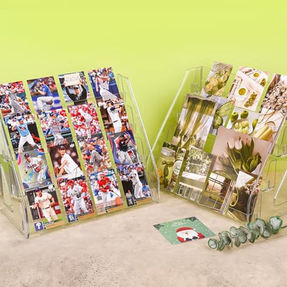 CELSOL 2 Pack Elevated 4 Tier Clear Acrylic Card Display Stand for Trading Cards, Sports Cards, Greeting Cards, Stickers – Slanted Holder for PSA Slabs, Vendors, Collectors & Retail (4 Tier 2 Pack)