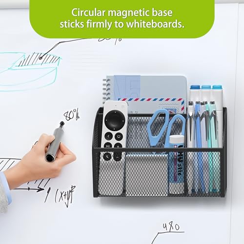 YINGHUA Magnetic Desk Organizer - 3 Compartment Metal Mesh Pen Holder for Locker, Whiteboard, Refrigerator, Office - Black Caddy - color: Black