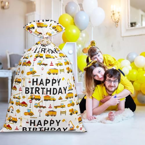 gisgfim Extra Large Construction Birthday Gift Bag Printed Children's Engineering Vehicles Excavator Goodie Bag 37x56 Inch Jumbo Gift Bags for Boys Kids Birthday Party Baby Shower Decoration Supplies - style: Construction