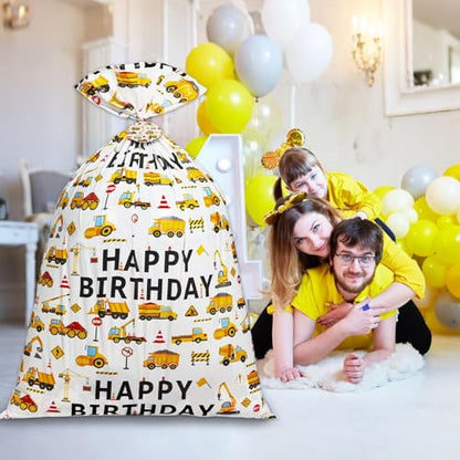 gisgfim Extra Large Construction Birthday Gift Bag Printed Children's Engineering Vehicles Excavator Goodie Bag 37x56 Inch Jumbo Gift Bags for Boys Kids Birthday Party Baby Shower Decoration Supplies - style: Construction