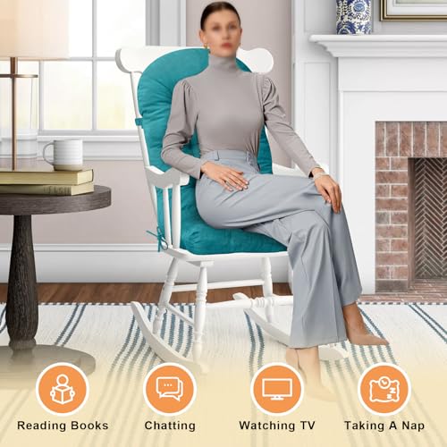 Rocking Chair Cushion - Chenille Fabric, High-Density Sponge, Durable Comfort Non-Slip Bottom Tufted Seat Pads with Ties, Chenille︱Blue, 44x19x4 inch - color: Chenille | Blue