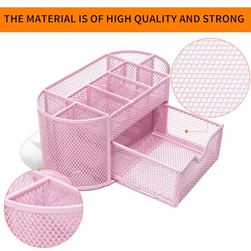 Newkita Desktop Organizer with Pencil Pen Holder and Accessories Offering 8 Compartments and 1 Drawer for Home, School and Office. (Cherry Blossom Pink) - color: pink