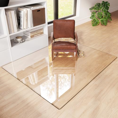 Tempered Glass Chair Mat 60"x48" – Ultra-Clear Office Chair Mat for Hardwood Floors & Low-Pile Carpets – Heavy-Duty 0.2" Scratch-Resistant Surface with Non-Slip Pads – Supports 1,000 lbs - size: 60"x48"