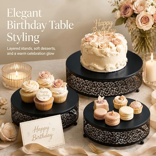 3-Piece Metal Cake Stand Set, Round Buffet Risers (8 to 12 Inch) – Sturdy Dessert Cupcake Pastry Candy Plate Stands for Wedding, Birthday Party & Event (3P-Matte Black) - color: Matte black, size: 3P-Round(8IN to 12 IN)