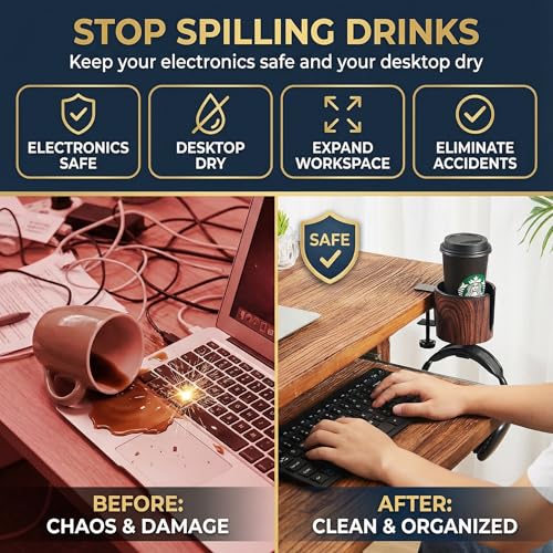 Luxury 2-in-1 Desk Cup Holder with Headphone Hanger for Office, Home, Gaming(Wooden Design) - color: WOODEN DESIGN
