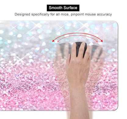 Gradient Glitter Large Mouse Pad, Pink Blue Sparkle Desk Pad, Pastel Cute Writing Desk Mat, Non-Slip Rubber Long Mousepad for Laptop Computer Gamer Home&Office, 31.5x11.8 in - color: Gradient Glitter