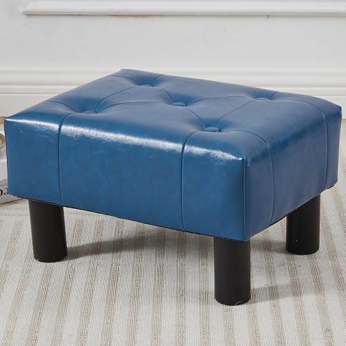 Small Foot Stool Ottoman, Faux Leather Footstool Ottoman Foot Rest for Couch, Rectangle Footstools and Ottomans Small for Living Room, Entryway and Bedroom (Blue) - color: Blue (Faux Leather)