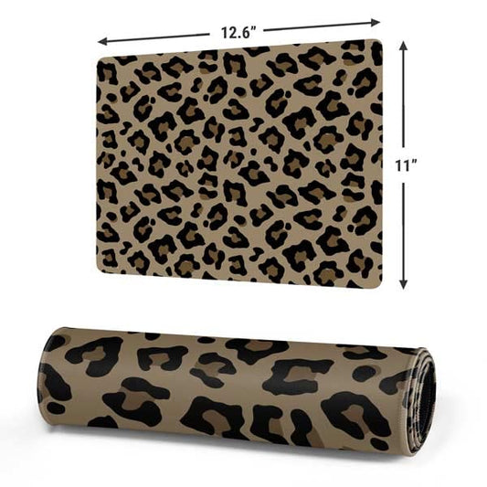 Skinit Small Gaming Mouse Pad - Leopard Print Design with Stitched Edges, Waterproof, Non-Slip Rubber Base, Desk Mat for Keyboard & Mouse, 12.6" x 11" inches - color: Brown - PTTRNS02, size: 12.6" x 11"