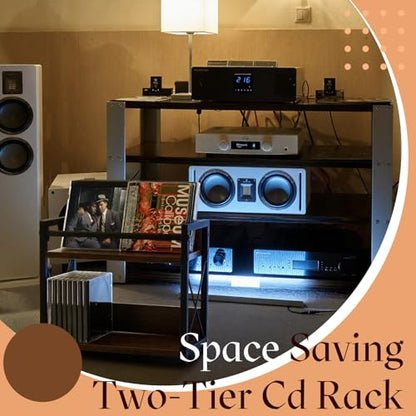 CroBlissful 2-tier CD Holder CD Storage Rack for Display Countertop Media Organizer with Display Top Shelf for Home Office Living Room Kitchen, Music Enthusiasts, Holds up to 57 Standard Cases