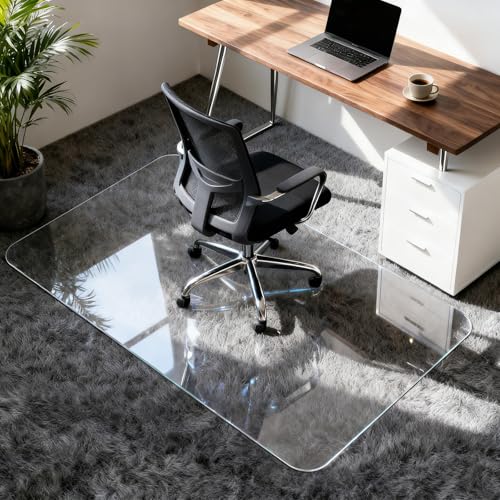 Vicwe Glass Chair Mat for Carpet,32"x54" Tempered Glass Office Chair Mat,1/5" Thick Glass Chair Mat with Rounded and Polished Edges,Smooth Glide for Carpet & Hardwood Floor Protection - size: 32"x 54"x 1/5"Thick