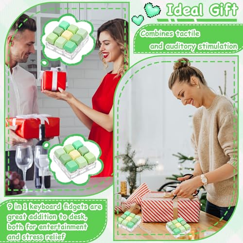 Keyboard Fidget Toy, Keyboard Keychain Fidget Toys, 9-in-1 Clicker Fidget Toy, Stress Relief Desk Decompression Button, Anxiety Relief Valentine's Day Gifts (5 Color-Mix Green Yellow) - color: 5 Color-mix Green Yellow