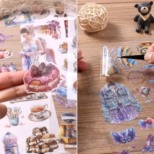 Scrapbooking Stickers 20 Sheets Pre-Cut 200 washi Stickers PET People Sticker Books for journaling Scrapbook Supplies Transparent Journal Sticker - color: Pink