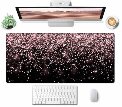 Gaming Mouse Pad, Large Non-Slip Rubber Base Mousepad, Keyboard Mouse Mat, Desk Pad with Stitched Edges, 31.5x15.7inch, Rose Gold Falling Particles Patterm - color: Rose Gold Falling Particles Patterm, size: 31.5L x 15.7W inches