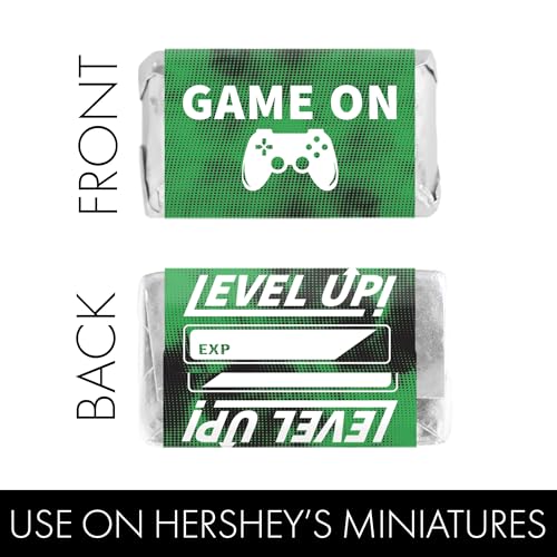 Gamer Birthday Party Favors, Video Game Birthday Mini Candy Bar Wrappers - 42 Stickers - color: Mini Candy Bar Sticker