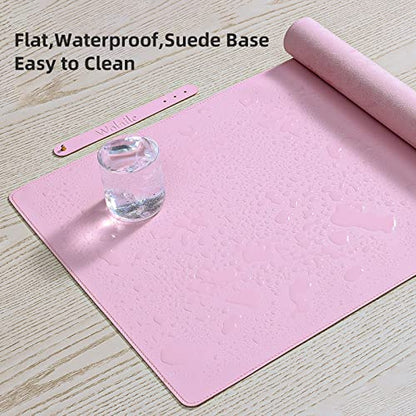 Wolaile PU Leather Desk Pad Blotter,Light Pink Waterproof Office Desktop Mat for Women,36x17in Non-Slip Large Mouse Pad Writing Protector - color: Pink