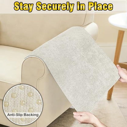 Couch Arm Covers, Sofa Arm Covers, Waterproof Armrest Cover for Sofa, Loveseat, Armchair, Anti-Slip Recliner Arm Cover, Headrest Cover, Arm Chair Covers Set of 2 (Beige, 24"×24") - color: Beige, size: 24" x 24" - 2 pcs