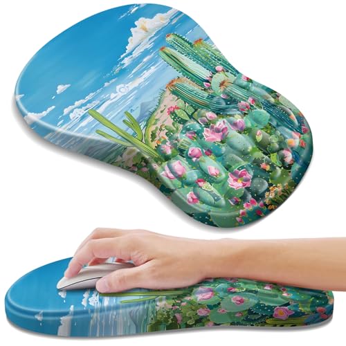 YIWEI Ergonomic Mouse Pad with Wrist Rest - Comfortable Office Mousepad with Memory Foam Wrist Support for Carpal Tunnel Relief, Mouse Pads with Non-Slip Base for Gaming and Home (Cactus) - color: Cactus