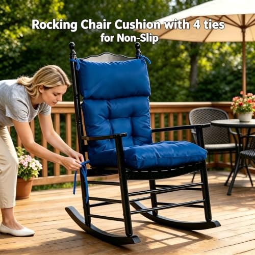 QILLOWAY Outdoor Rocking Chair Cushions Set of 2, 100% Polyester Waterproof Patio Rocking Chair Cushion, High Back Weatherproof Chair Pad for Adirondack & Outdoor Furniture, Royal Blue - color: Royal Blue