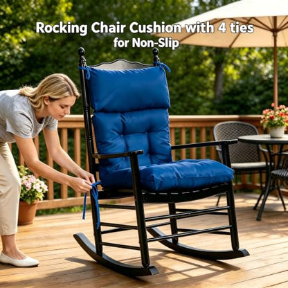 QILLOWAY Outdoor Rocking Chair Cushions Set of 2, 100% Polyester Waterproof Patio Rocking Chair Cushion, High Back Weatherproof Chair Pad for Adirondack & Outdoor Furniture, Royal Blue - color: Royal Blue