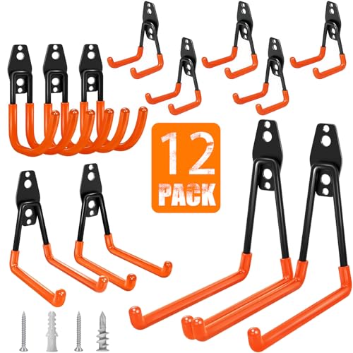 KOFANI Garage Hooks Heavy Duty, 12 Pack Anti-Slip Coating Garage Wall Storage Hooks for Hanging Bike, Ladder, Garden Tools - color: Orange, size: 12 Pack