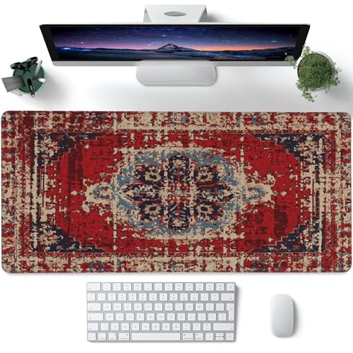 Desk Mat,Boho Carpet Style Large Gaming Mouse Pad for Desk XXL,Bohemian Rug Desk Pad,Extended Big Computer Keyboard Mouse Pad with Non-Slip Base and Stitched Edges 35.4"x15.7" - color: Boho Carpet Style-2, size: XXL-35.4"x15.7"