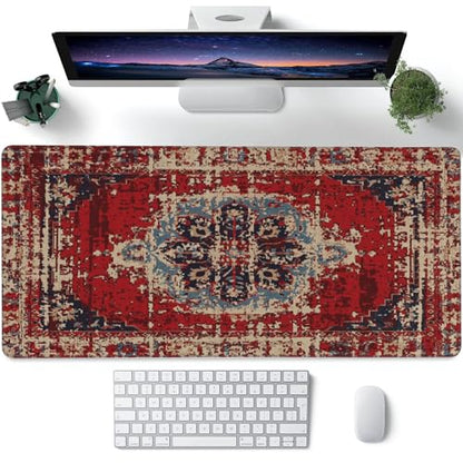 Desk Mat,Boho Carpet Style Large Gaming Mouse Pad for Desk XXL,Bohemian Rug Desk Pad,Extended Big Computer Keyboard Mouse Pad with Non-Slip Base and Stitched Edges 35.4"x15.7" - color: Boho Carpet Style-2, size: XXL-35.4"x15.7"