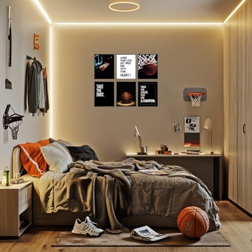 Eastern Print Inspirational Basketball Wall Art Prints, Set Of 6pcs Basketball Sports Posters for Sports Fans Boys, Teen Guys Room, Dorm, Bedroom Wall Decor Gift, Unframed (8X10 inch) - color: Inspirational Basketball