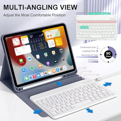 Keyboard Case for iPad (A16) 11th Gen 11 Inch 2025, iPad 10th Generation 10.9 inch 2022 with Pencil Holder, Wireless Keyboard and Slim Lightweight Soft Cover Auto Wake/Sleep, Purple - color: Purple