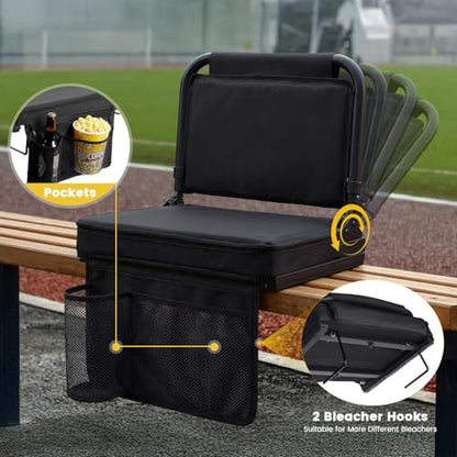 Stadium Seat with Back Support Foldable Bleach Chair,Portable 90-180 °Angle and Adjustable Height Recliner and Thick Cushion,Used for Sports Events & Concerts Includes Shoulder Strap - style: Unheatable