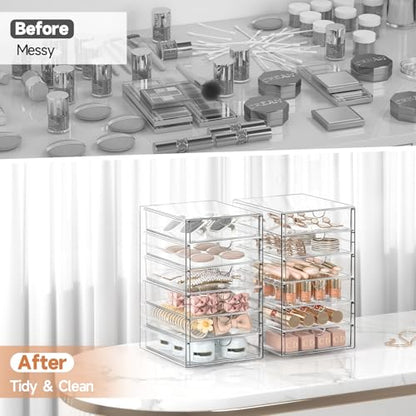 Makeup Drawer Storage Organizer with 24 Drawers, 4 Set Acrylic Office Desk Organization and Storage, Dustproof Drawer Organizer for Makeup, Office, Countertop, Jewelry, Pen, Desktop, Bathroom, Bedroom - size: 24 Drawers