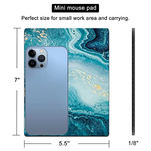 Small Mouse Pad Cute, Mini Mouse Pads for Wireless Mouse and Laptop, Travel Mousepads with Designs - Teal Alcohol Marble, Portable Mousepad - 5.5 x 7 Inch, Pretty Desk Decor for Women - color: Teal marble, size: 7L x 5.5W inches