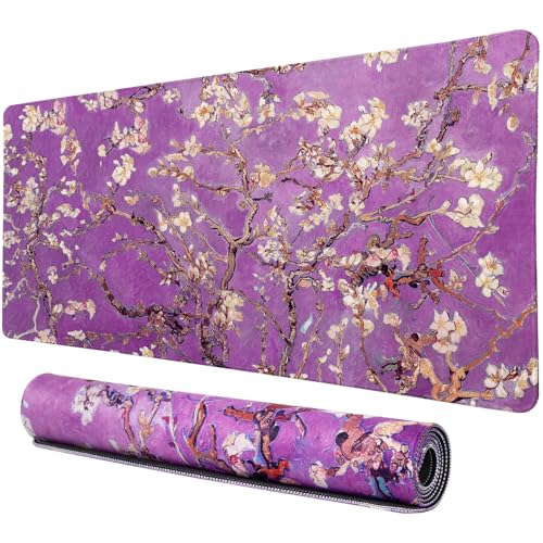 Vimorco Waterproof Desk Pad, XXL Large Mouse Extended Gaming Mousepad with Anti-Slip Rubber Base,Computer Laptop Keyboard Mouse Mat for Women Girls Work,Game,Office,31.5 x 15.7 inch,Purple Flowers - color: Purple Flowers
