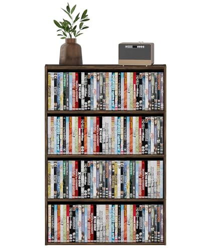 4 Tier DVD Storage Shelf, Media Storage Tower for CDs & Video Games, Freestanding Organizer Shelf for Living Room Home Office, Holds 160+ DVDs(Amber Pine)